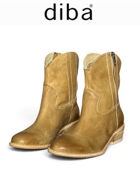 NWT DIBA CANDICE WEATHERED TAN LEATHER WESTERN COWBOY ANKLE BOOTS SIZE 6